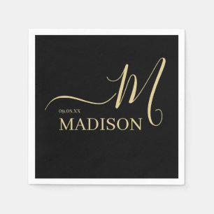 Black and Gold Personalized Monogram and Name Napkin
