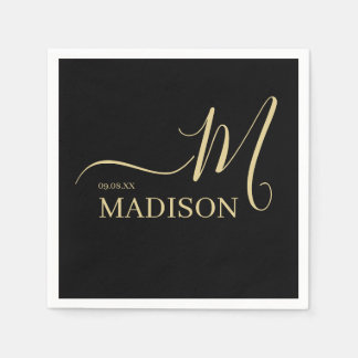 Black and Gold Personalized Monogram and Name Napkin