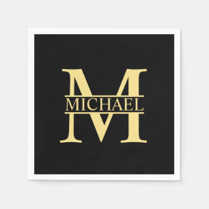 Black and Gold Personalized Monogram and Name Napkin