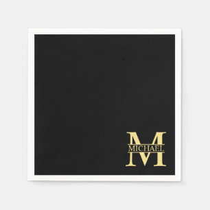 Black and Gold Personalized Monogram and Name Napkin