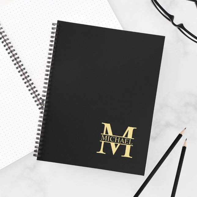 Black and Gold Personalized Monogram and Name Notebook (Creator Uploaded)
