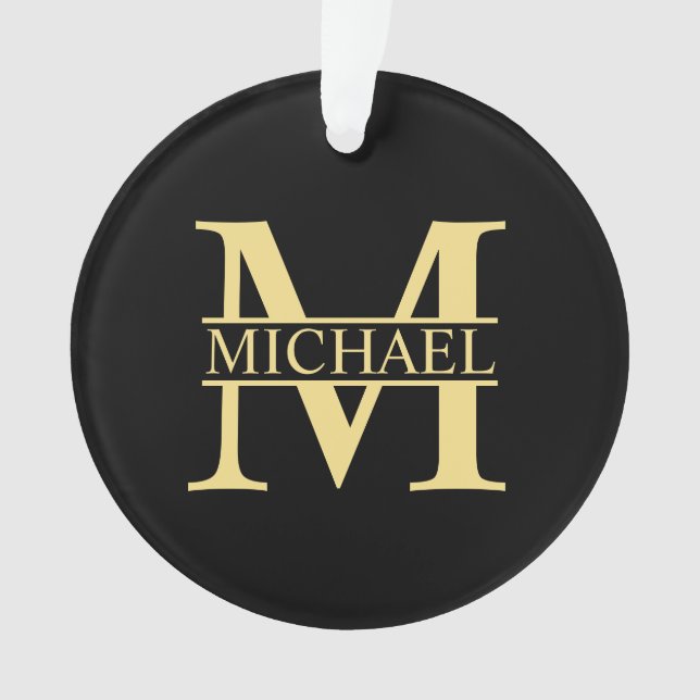 Black and Gold Personalized Monogram and Name Ornament (Front)