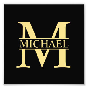 Black and Gold Personalized Monogram and Name Photo Print