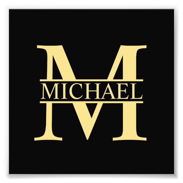Black and Gold Personalized Monogram and Name Photo Print (Front)