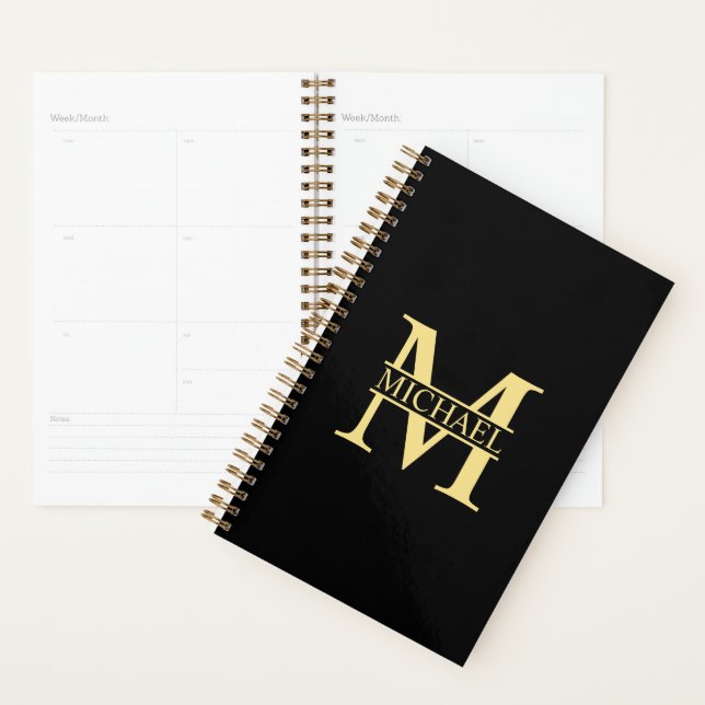 Black and Gold Personalized Monogram and Name Planner (Display)