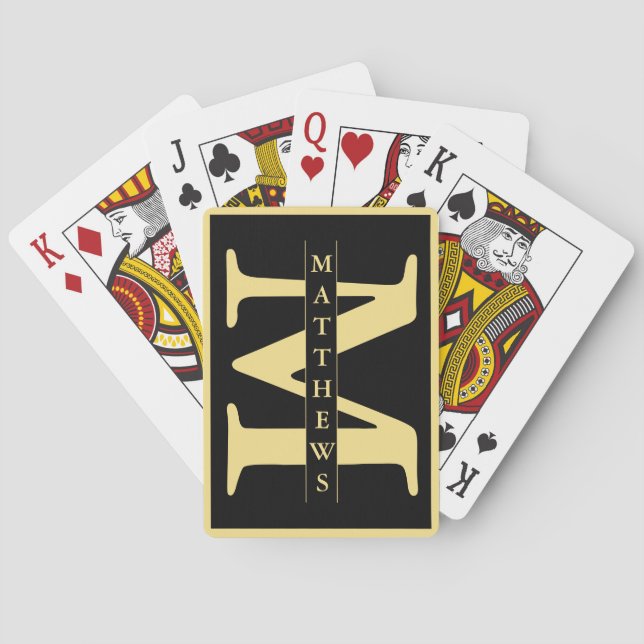 Black and Gold Personalized Monogram and Name Playing Cards (Back)