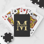 Black and Gold Personalized Monogram and Name Playing Cards<br><div class="desc">Personalized Monogram and Name Gifts featuring gold personalized monogram in classic serif font style with box of name in the middle of monogram on black background. Perfect as father's day gifts for dad, gifts for grandfather, husband, groom, best man, groomsmen and more. Please note : The foil details are simulated...</div>