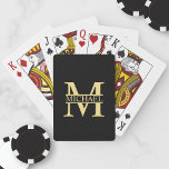 Black and Gold Personalized Monogram and Name Playing Cards<br><div class="desc">Personalized Monogram and Name Gifts featuring gold personalized monogram in classic serif font style with box of name in the middle of monogram on black background. Perfect as father's day gifts for dad, gifts for grandfather, husband, groom, best man, groomsmen and more. Please note : The foil details are simulated...</div>