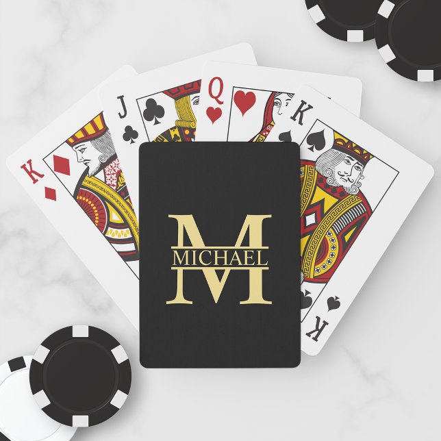 Black and Gold Personalized Monogram and Name Playing Cards (Creator Uploaded)