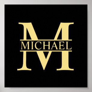 Black and Gold Personalized Monogram and Name Poster