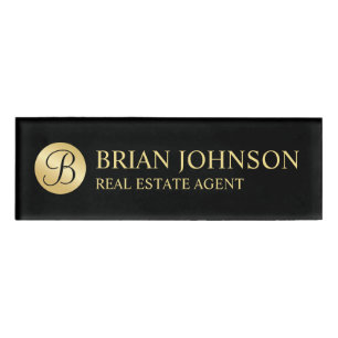 Black and Gold Personalized Monogram and Name Tag