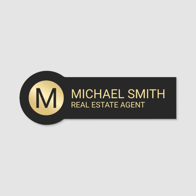 Black and Gold Personalized Monogram and Name Tag (Front)