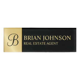 Black and Gold Personalized Monogram and Name Tag