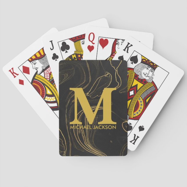 Black and Gold Personalized Monogram Custom Name Playing Cards