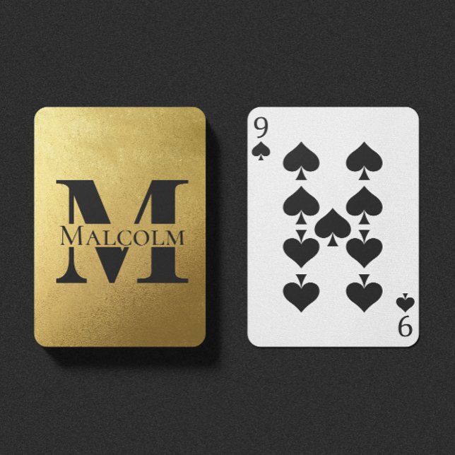 Black and Gold Personalized Monogram Custom Name Playing Cards (Creator Uploaded)
