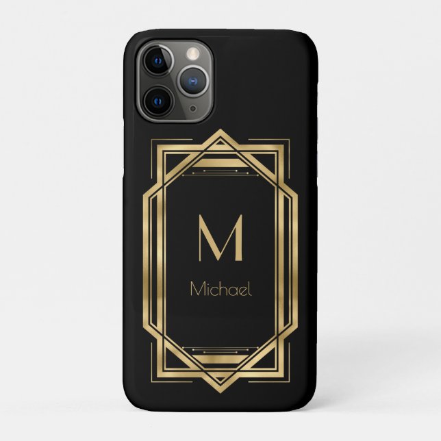 Black and Gold Personalized Monogram | Geometric Case-Mate iPhone Case (Back)
