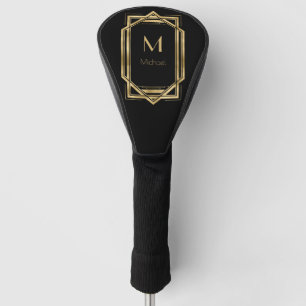 Black and Gold Personalized Monogram   Geometric Golf Head Cover