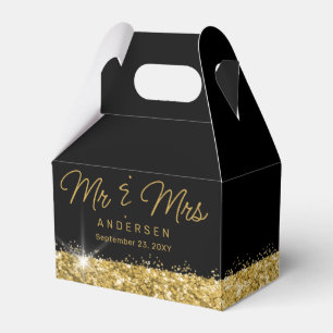 Black and Gold Personalized Mr & Mrs Wedding Favor Box