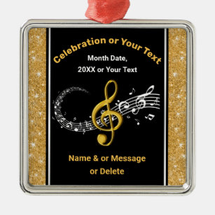 Black and Gold Personalized Music Note Ornaments