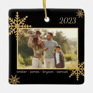Black and Gold Personalized Ornament with Picture 