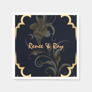 Black and Gold Personalized Paper Napkins