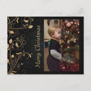 Black and Gold Personalized Photo Christmas Postcard