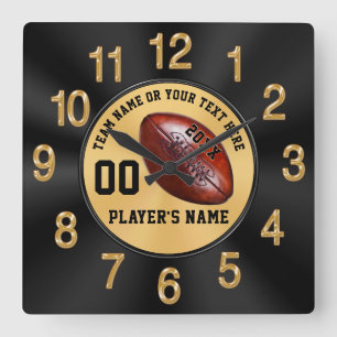 Black and Gold Personalized Senior Football Gifts Square Wall Clock
