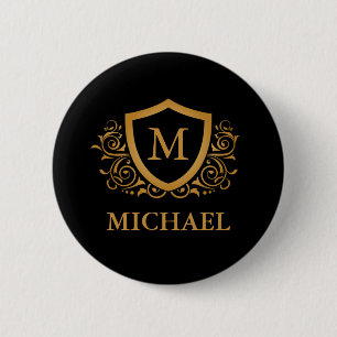 Black and Gold Personalized Stylish Monogram Name 2 Inch Round Button
