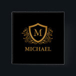 Black and Gold Personalized Stylish Monogram Name 2 Inch Square Button<br><div class="desc">Black and Gold Personalized Stylish Monogram Name. For further customization,  please click the "Customize it" button and use our design tool to modify this template.</div>