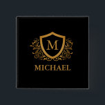 Black and Gold Personalized Stylish Monogram Name 2 Inch Square Button<br><div class="desc">Black and Gold Personalized Stylish Monogram Name. For further customization,  please click the "Customize it" button and use our design tool to modify this template.</div>