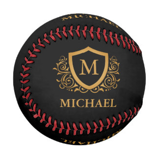 Black and Gold Personalized Stylish Monogram Name Baseball