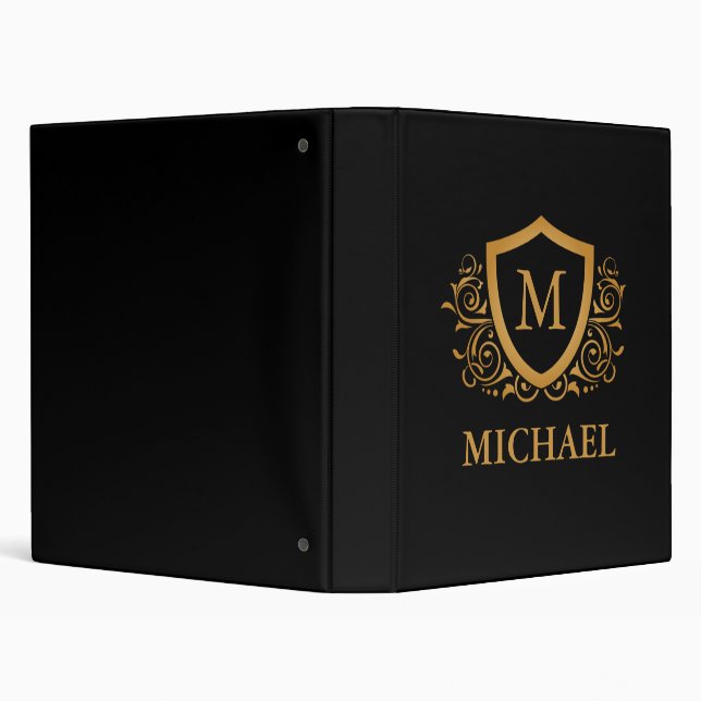 Black and Gold Personalized Stylish Monogram Name Binder (Background)