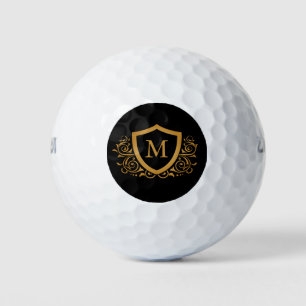 Black and Gold Personalized Stylish Monogram Name Golf Balls