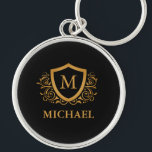 Black and Gold Personalized Stylish Monogram Name Keychain<br><div class="desc">Black and Gold Personalized Stylish Monogram Name. For further customization, please click the "Customize it" button and use our design tool to modify this template.</div>