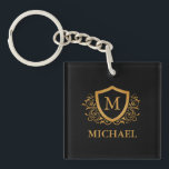 Black and Gold Personalized Stylish Monogram Name Keychain<br><div class="desc">Black and Gold Personalized Stylish Monogram Name. For further customization,  please click the "Customize it" button and use our design tool to modify this template.</div>