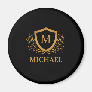Black and Gold Personalized Stylish Monogram Name Magnet