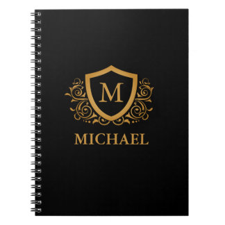 Black and Gold Personalized Stylish Monogram Name Notebook