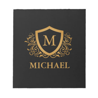 Black and Gold Personalized Stylish Monogram Name Notepad