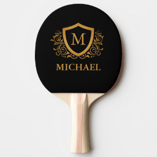 Black and Gold Personalized Stylish Monogram Name Ping Pong Paddle