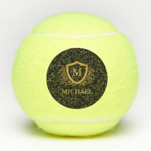 Black and Gold Personalized Stylish Monogram Name Tennis Balls