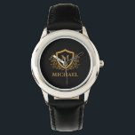 Black and Gold Personalized Stylish Monogram Name Watch<br><div class="desc">Black and Gold Personalized Stylish Monogram Name. For further customization,  please click the "Customize it" button and use our design tool to modify this template.</div>