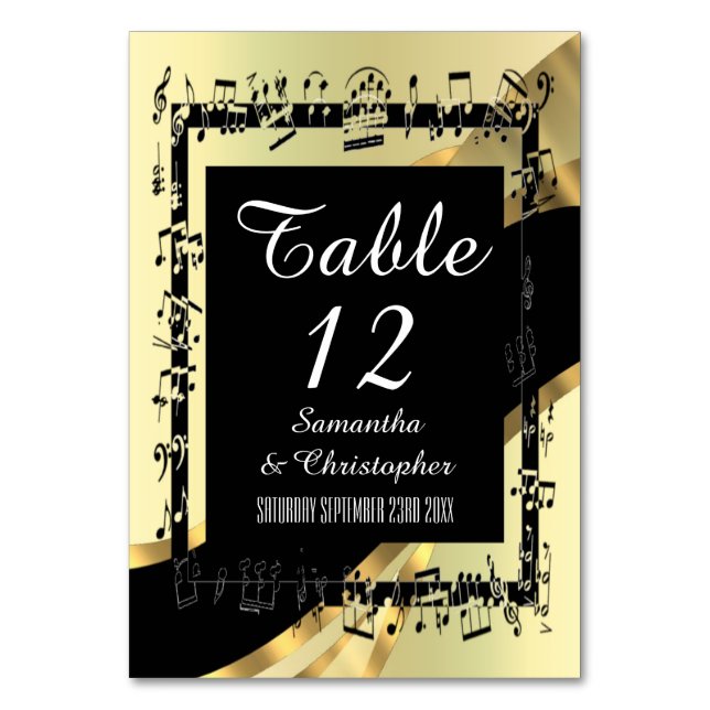 Black and gold personalized table number (Front)