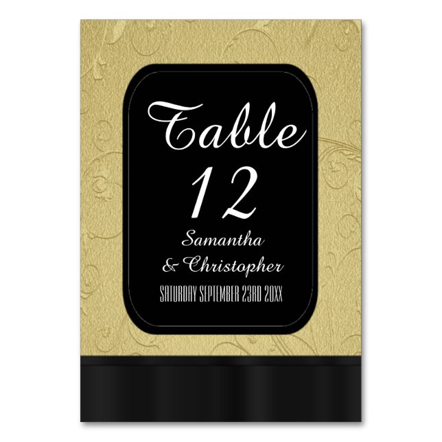Black and gold personalized table number (Front)