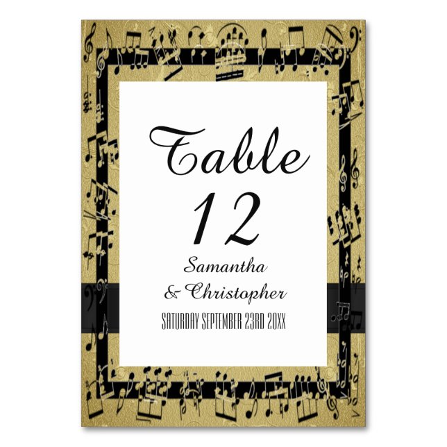 Black and gold personalized table number (Front)
