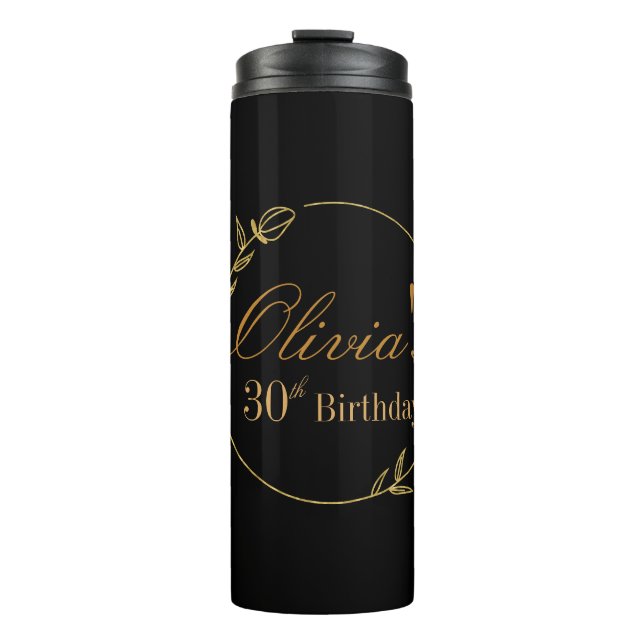 Black and Gold Personalized Thermal Tumbler (Front)
