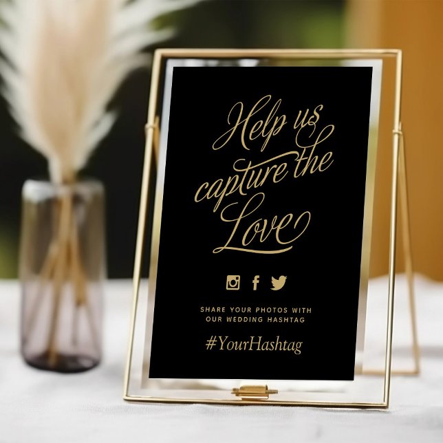Black and Gold Personalized Wedding Hashtag Sign (Creator Uploaded)