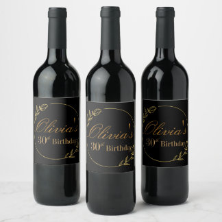 Black and Gold Personalized Wine Label