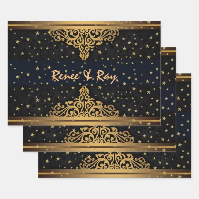 Black and Gold Personalized Wrapping Paper  (Set)