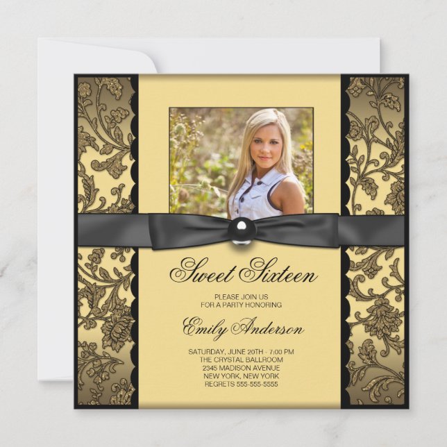 Black and Gold Photo Birthday Party Invitation (Front)