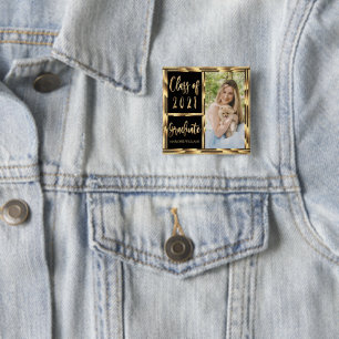 Black and Gold Photo Graduate Class of 2021 2 Inch Square Button
